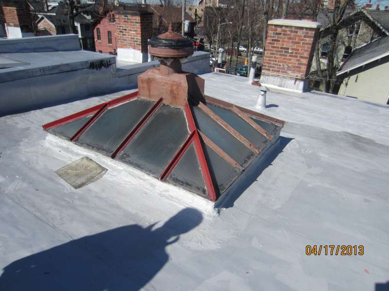Old Metal Skylights With Wire Glass On Commercial Roof